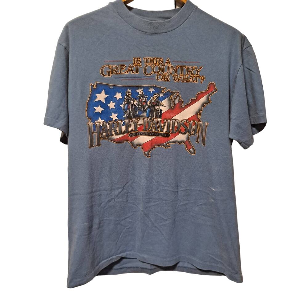 88. Vintage Harley Davidson tshirt; single stitch; blue; Virginia Beach; L
